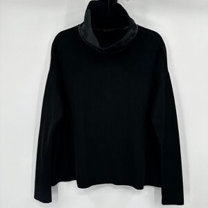 Annette Goertz Black Merino Wool‎ Calf Fur Turtleneck Sweater Size Small